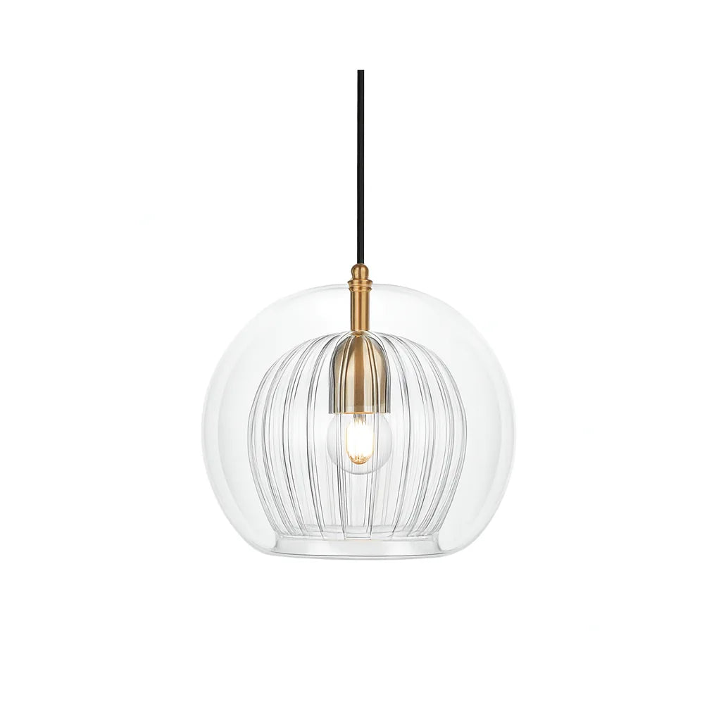 Chic Double Glass Globe Pendant Light – Adjustable Dimming with Brass Finish 1