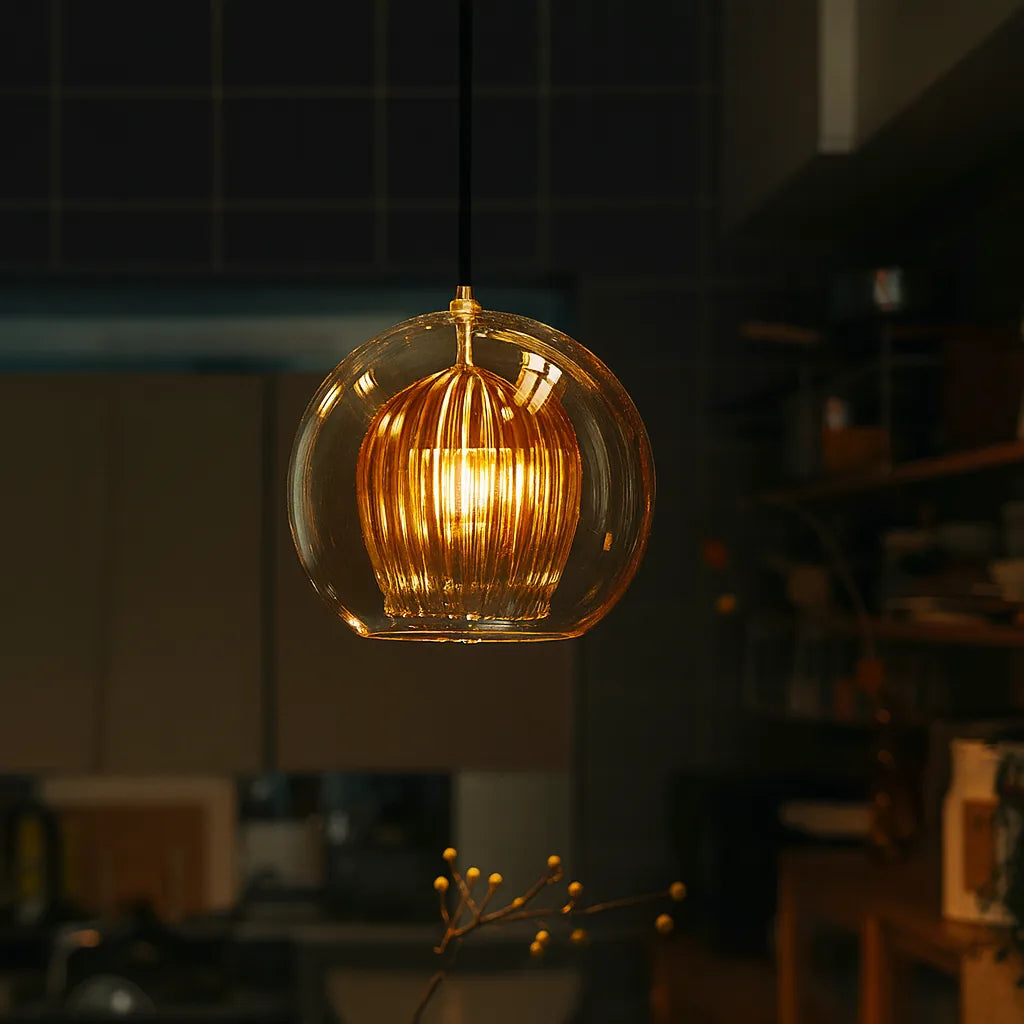 Chic Double Glass Globe Pendant Light – Adjustable Dimming with Brass Finish 4