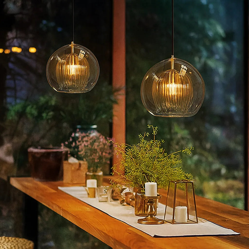 Chic Double Glass Globe Pendant Light – Adjustable Dimming with Brass Finish 5