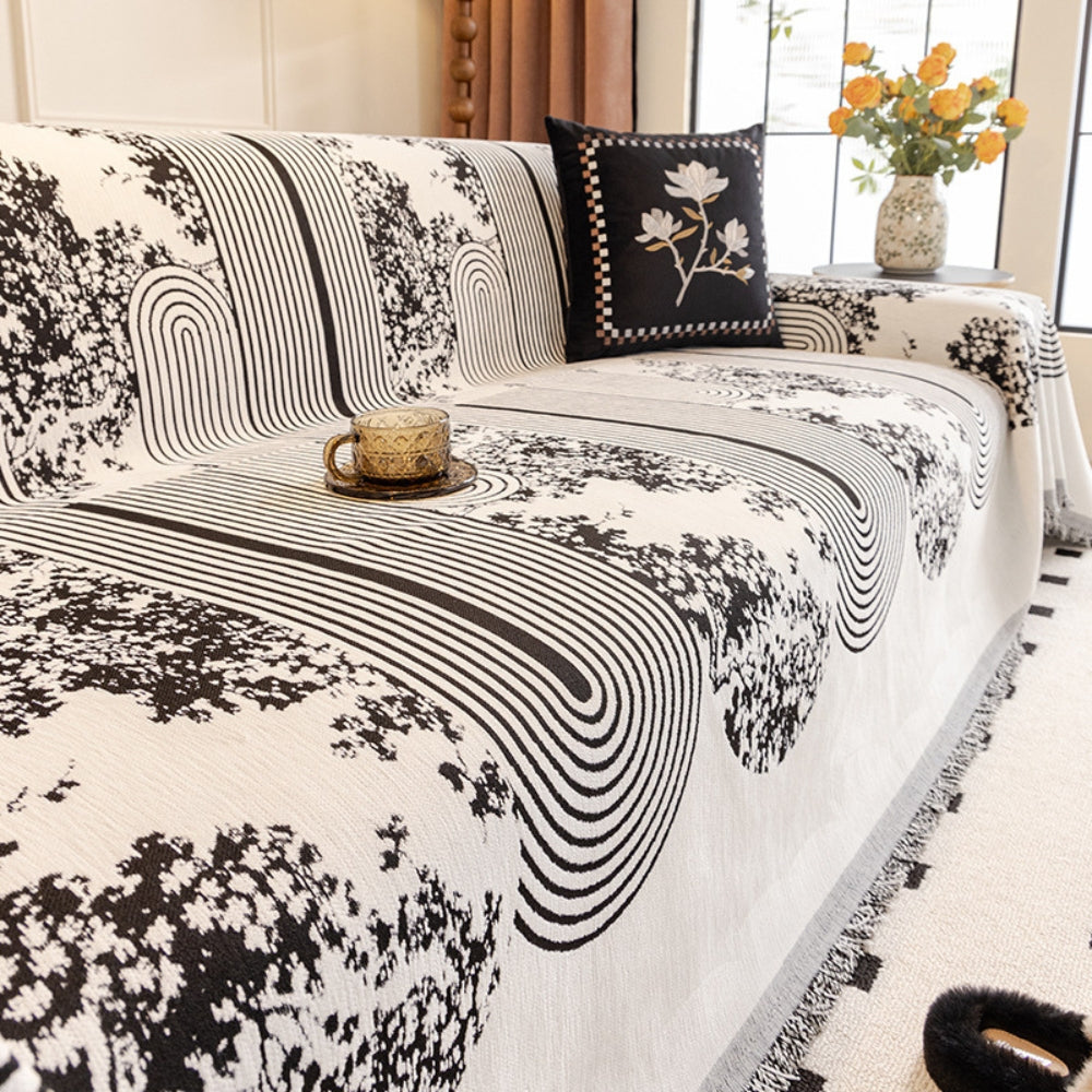 Chic Mosaic Lines Pattern Sofa Cover – Soft Chenille with Non-Slip Design 0