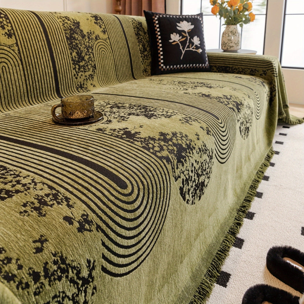 Chic Mosaic Lines Pattern Sofa Cover – Soft Chenille with Non-Slip Design 1