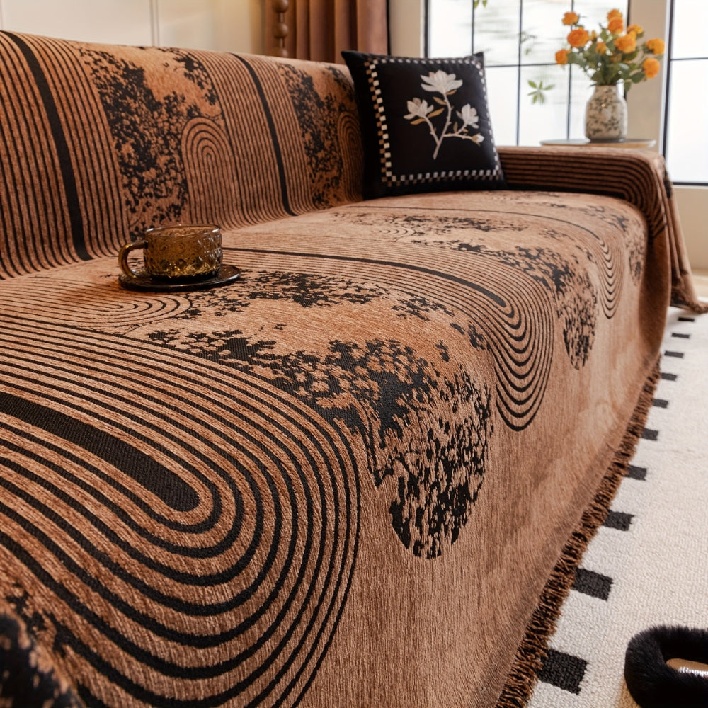 Chic Mosaic Lines Pattern Sofa Cover – Soft Chenille with Non-Slip Design 2