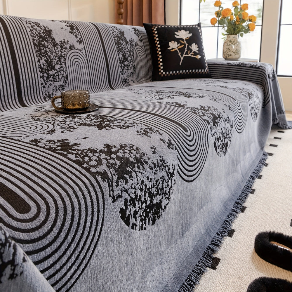 Chic Mosaic Lines Pattern Sofa Cover – Soft Chenille with Non-Slip Design 3