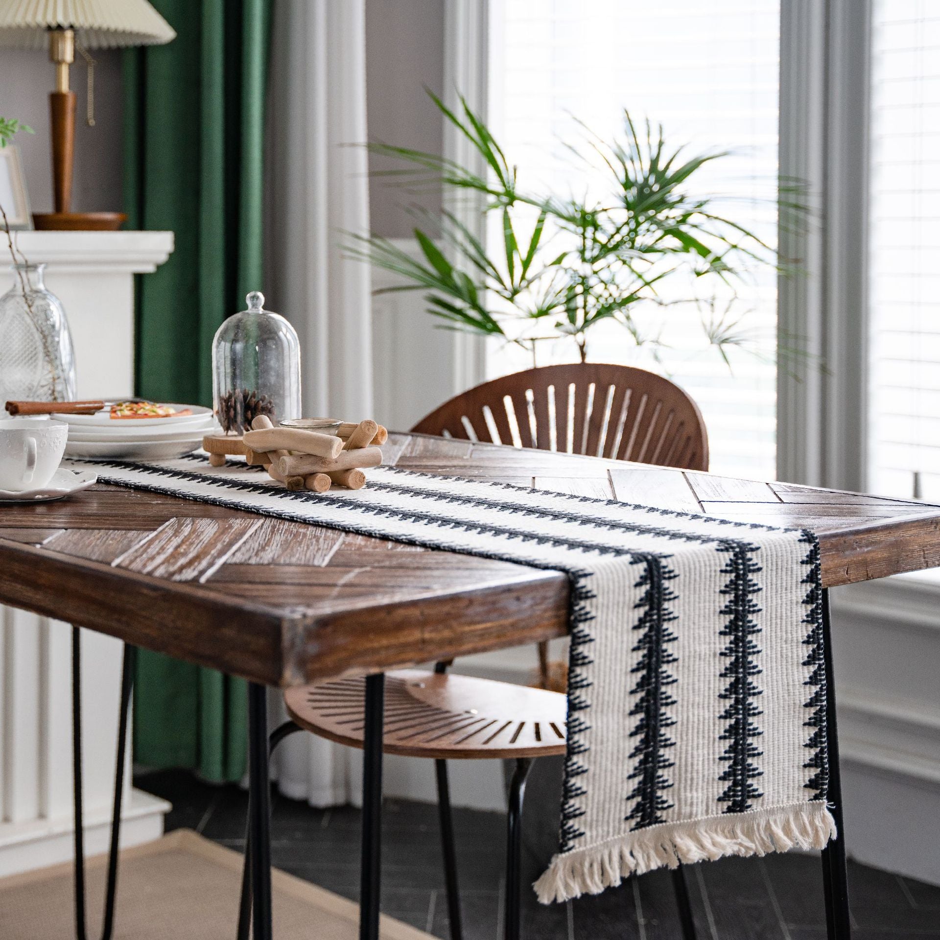 Christmas Table Runner – Elegant Black and White Pine Tree Design in Durable Cotton Blend 0