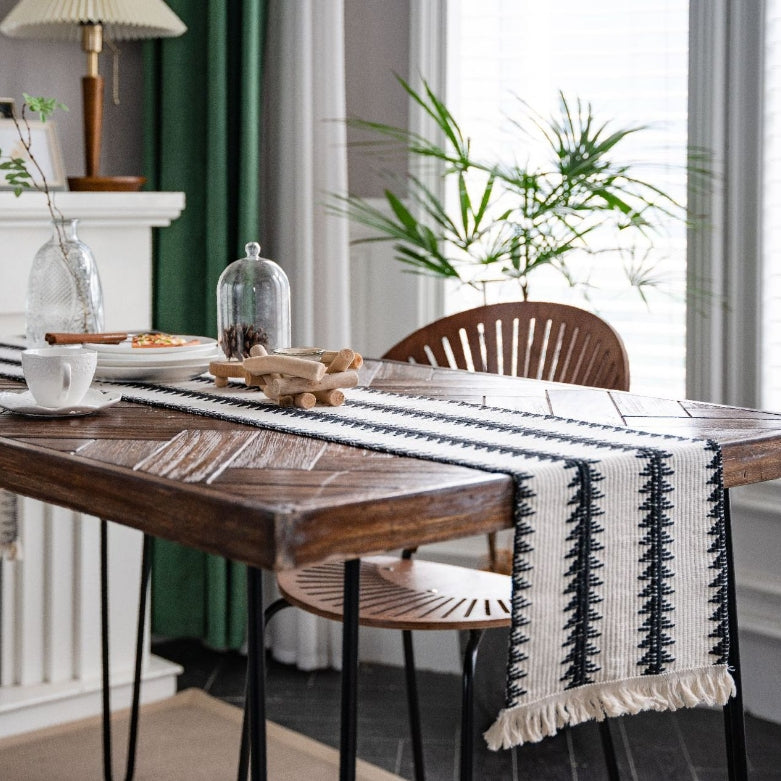 Christmas Table Runner – Elegant Black and White Pine Tree Design in Durable Cotton Blend 6