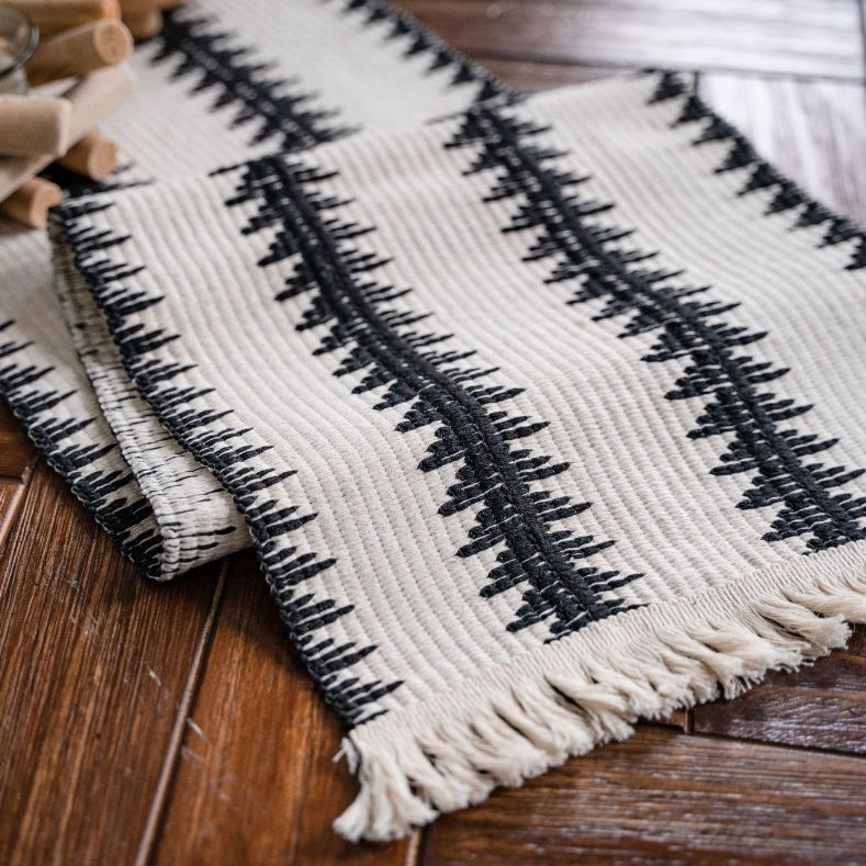 Christmas Table Runner – Elegant Black and White Pine Tree Design in Durable Cotton Blend 7