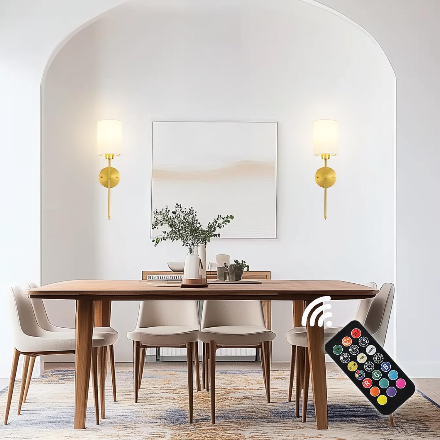 Gold wall sconces with remote control for RGB color changing light