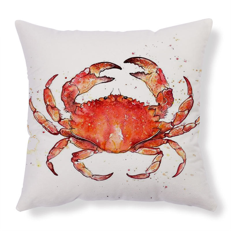 Red crab watercolor throw pillow cover on linen cotton blend