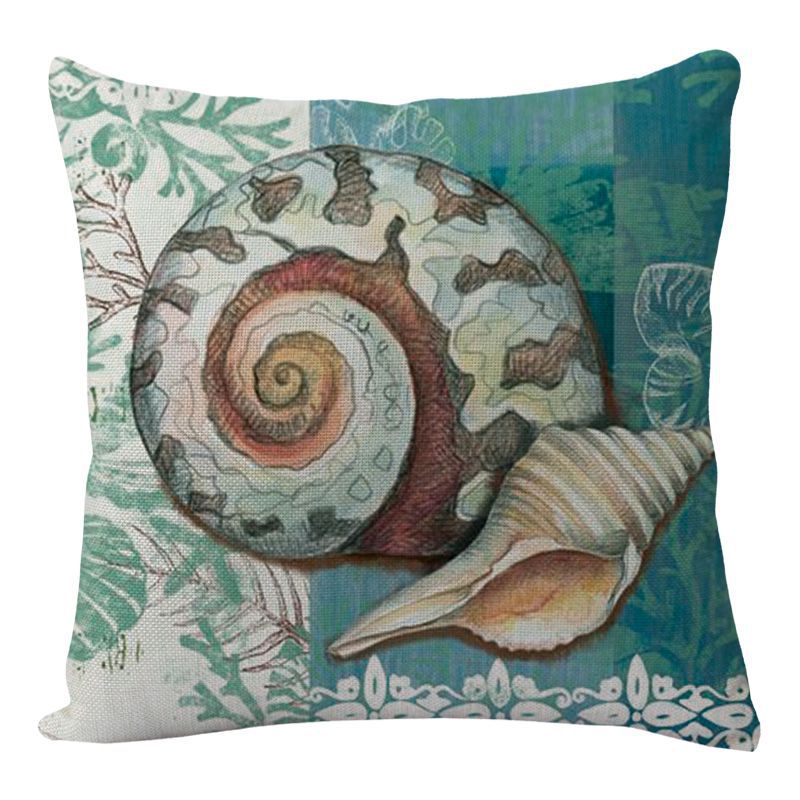 Spiral seashell and botanical silhouette throw pillow cover
