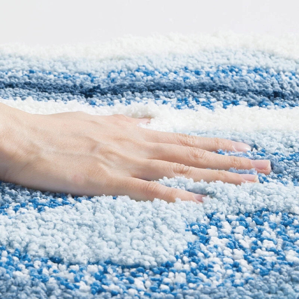 Coastal Non-Slip Bath Mat – Soft, Absorbent, Fluffy Flocking with Seaside Footprint Pattern 3