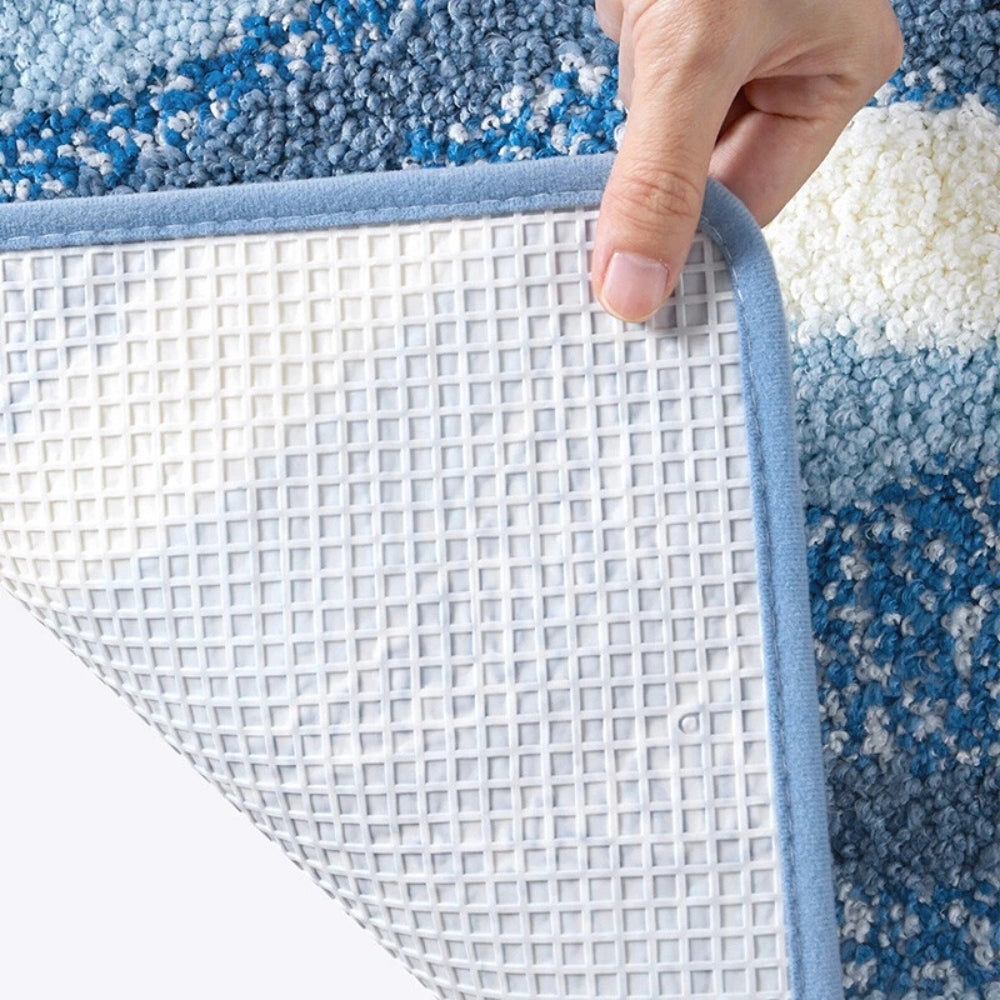 Coastal Non-Slip Bath Mat – Soft, Absorbent, Fluffy Flocking with Seaside Footprint Pattern 7