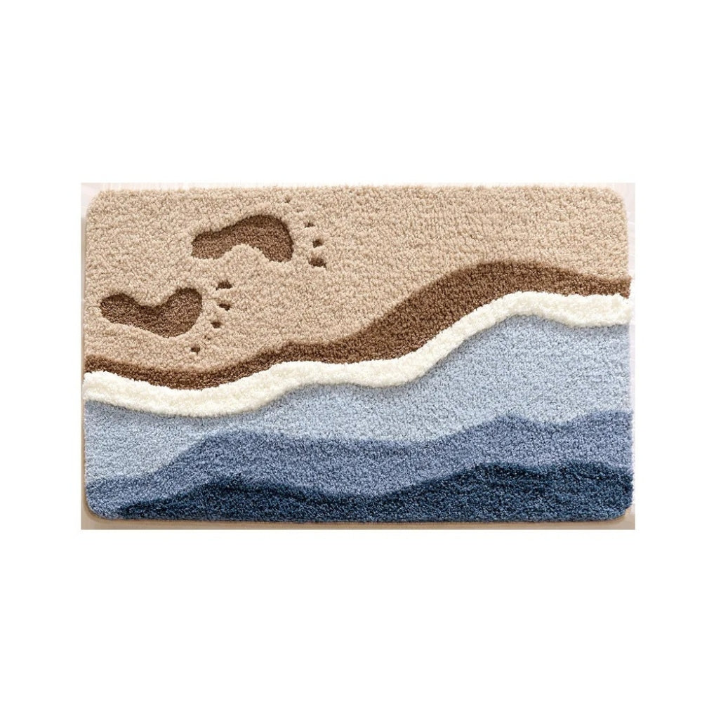 Coastal Non-Slip Bath Mat – Soft, Absorbent, Fluffy Flocking with Seaside Footprint Pattern 8