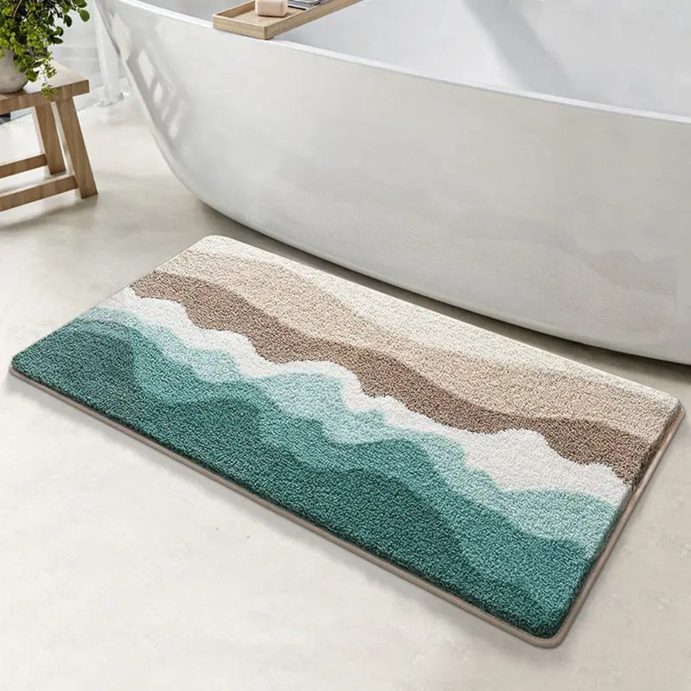 Coastal Wave Pattern Bath Mat – Soft, Absorbent, Non-Slip Design 0