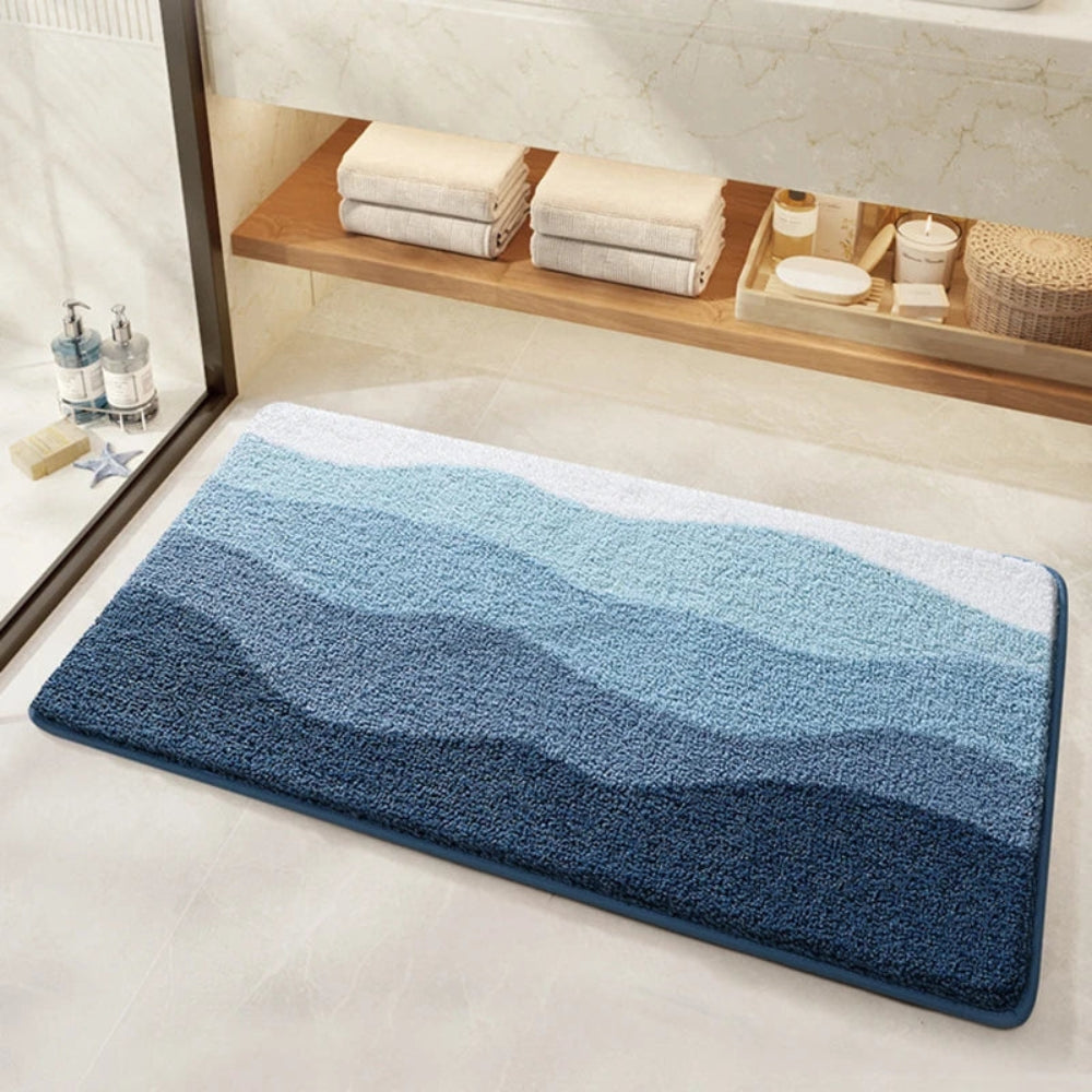 Coastal Wave Pattern Bath Mat – Soft, Absorbent, Non-Slip Design 1