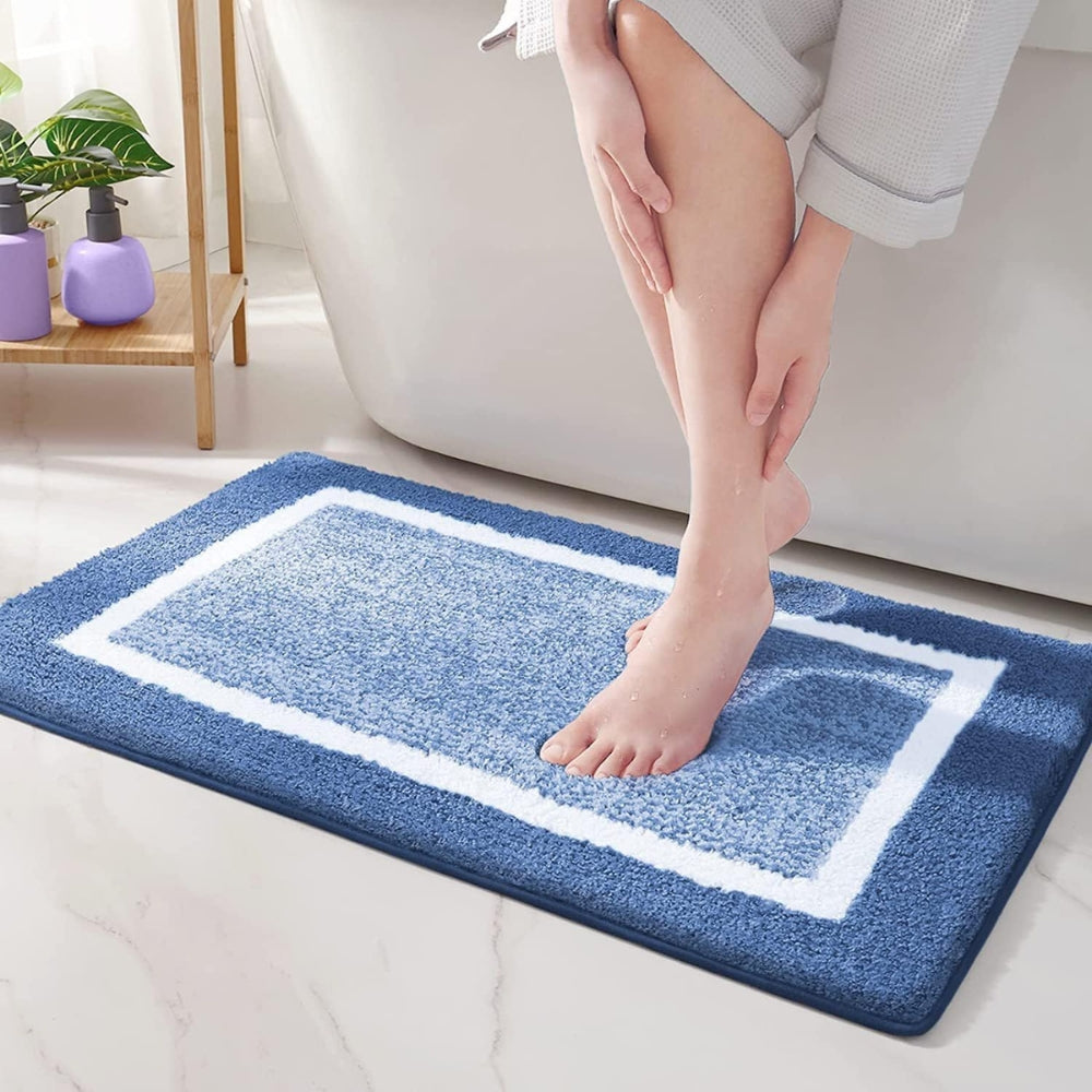 Contemporary Non-Slip Bath Mat – Plush Microfiber with Two-Tone Design 7