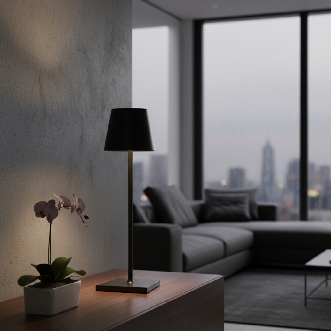 Cordless LED Table Lamp Portable Conical Aluminum Design