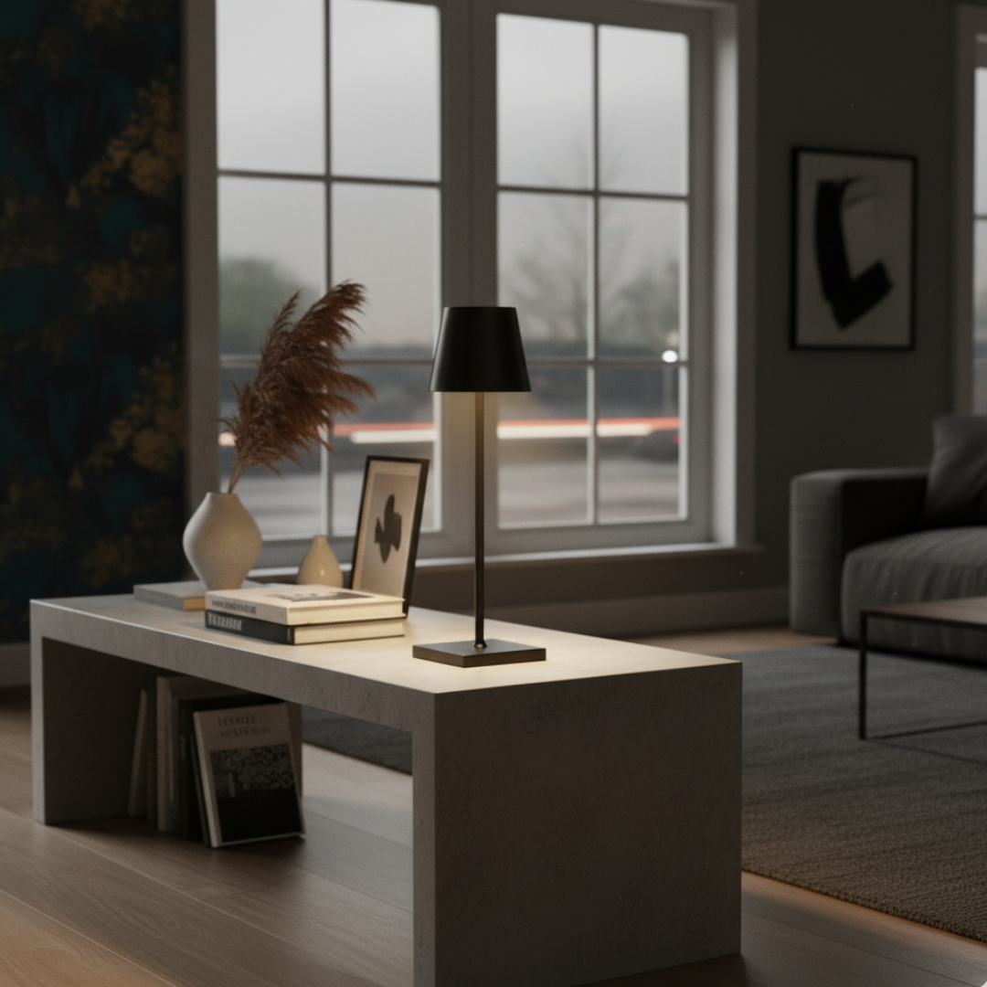 Cordless LED Table Lamp Portable Conical Aluminum Design