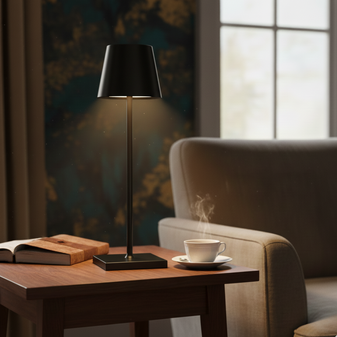 Cordless LED Table Lamp Portable Conical Aluminum Design