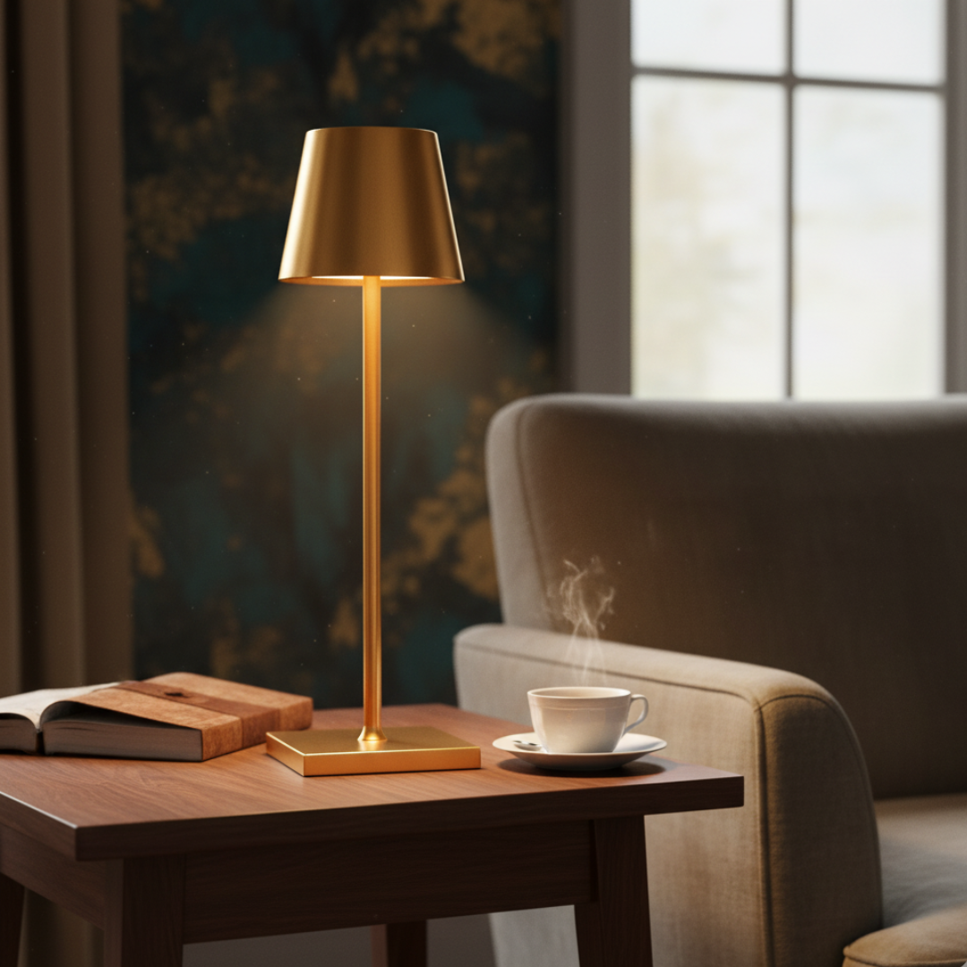 Cordless LED Table Lamp Portable Conical Aluminum Design