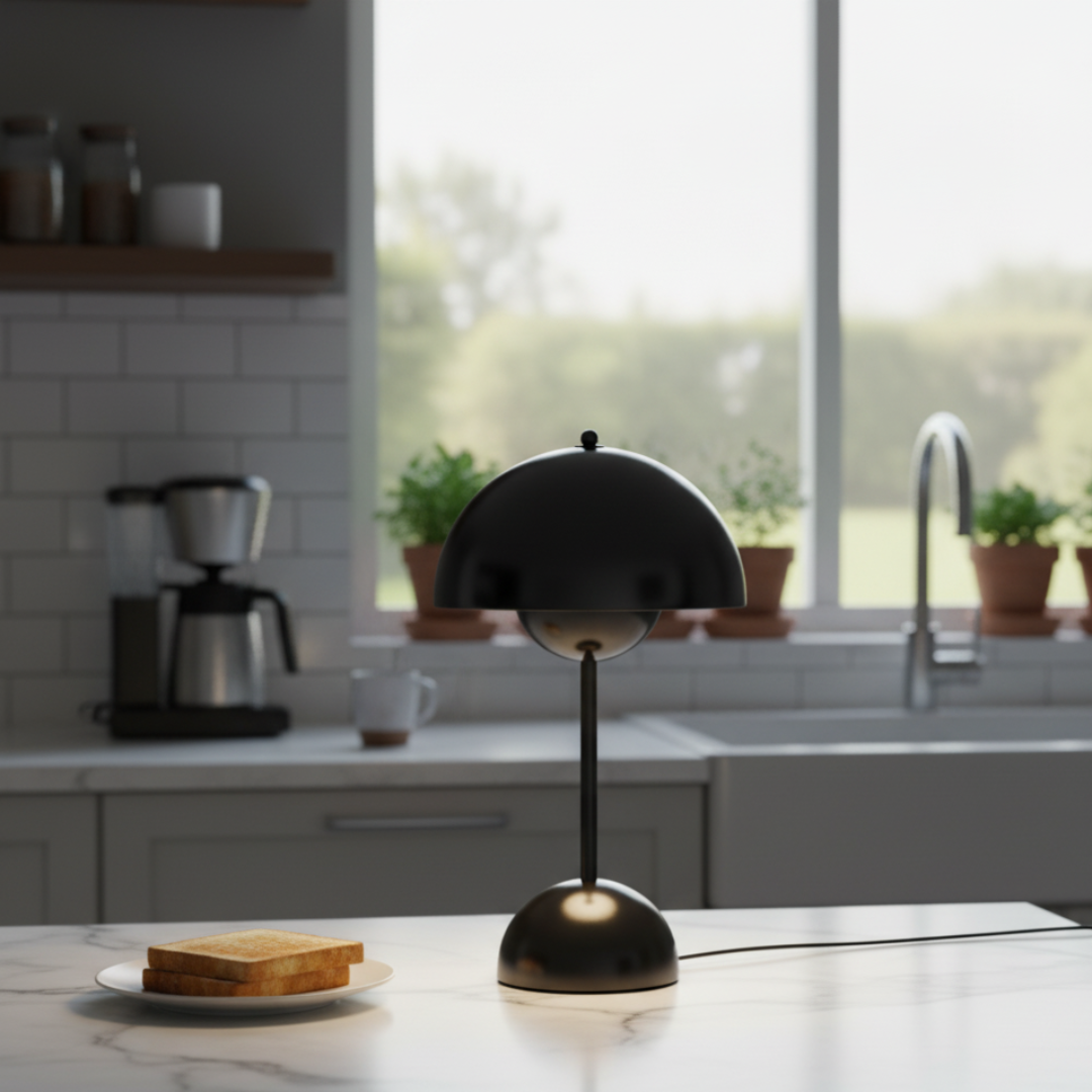 Cordless LED Table Lamp Portable Scandinavian Mushroom Design 28.5cm