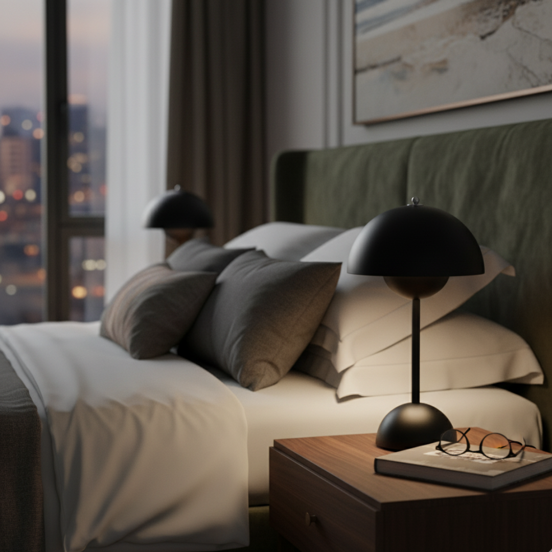 Cordless LED Table Lamp Portable Scandinavian Mushroom Design 28.5cm