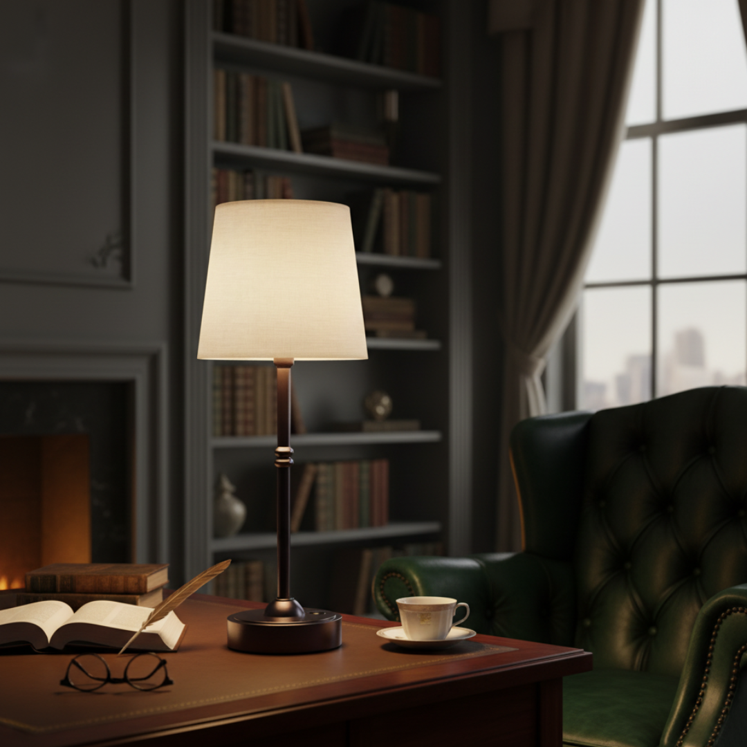 Cordless Table Lamp LED Portable Rechargeable with Fabric Shade