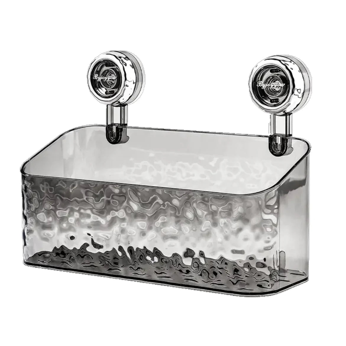 Translucent smoked grey shower shelf with gradient tone and wavy pattern