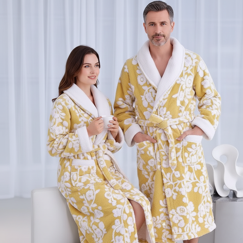 Couples Matching Jacquard Bathrobes Luxury Spa Robe