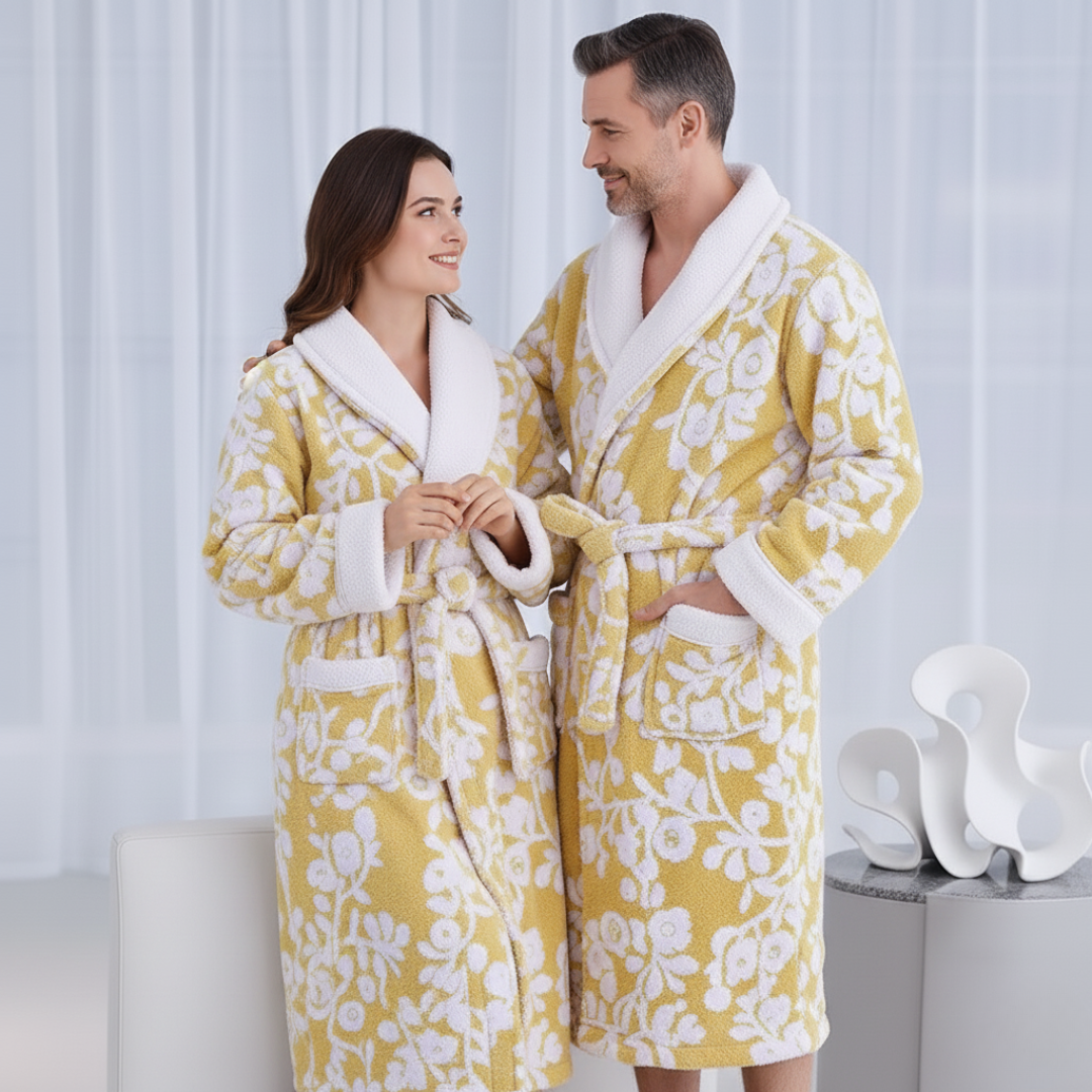 Couples Matching Jacquard Bathrobes Luxury Spa Robe