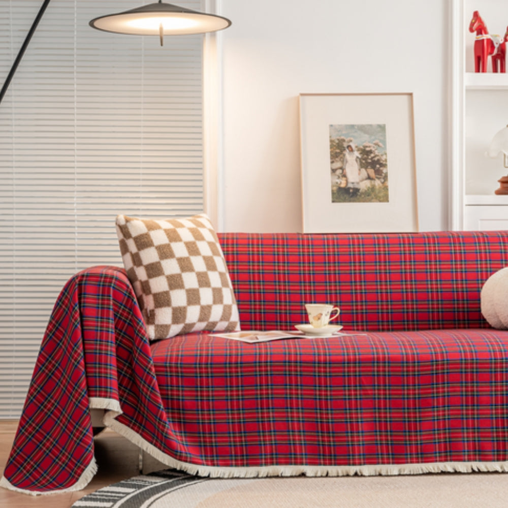 Cozy Plaid Sofa Cover – Soft Microfiber Blend for Stylish Protection 0