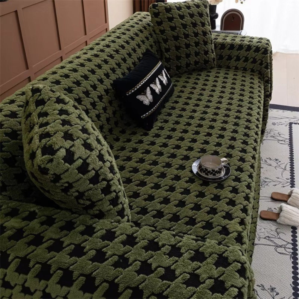 Cozy Plush Sofa Cover – Classic Houndstooth Design with Non-Slip Backing 4
