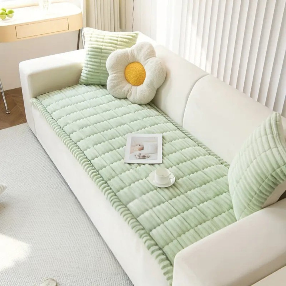 Cozy Plush Sofa Cover – Thick Flannel Fabric with Anti-Slip Design and Hand-Pleated Edges 6