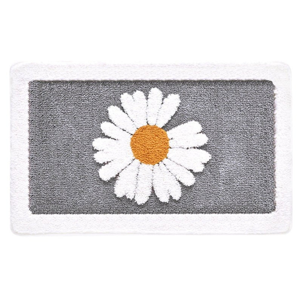 Daisy Flower Bath Rug Absorbent Shower Mat – Anti-Skid Backing Cute Pastel Sage Style