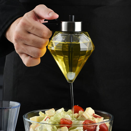 Diamond Oil Dispenser | Bottom Press Drip Free Spout Clear Glass