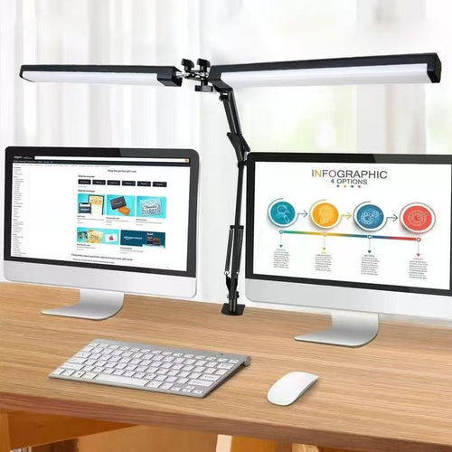 Double Head Desk Lamp with Clamp | Adjustable Swing Arm LED Black