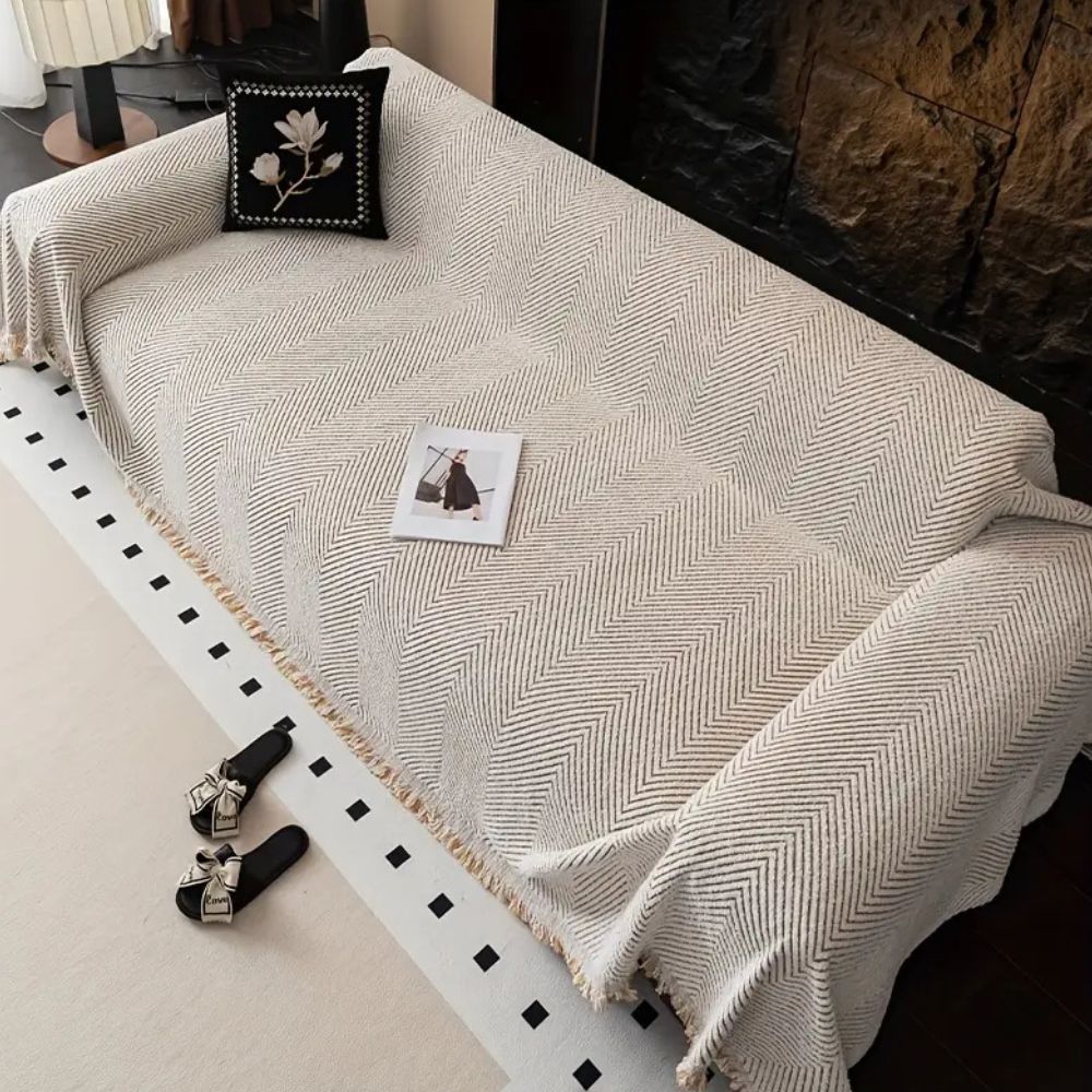 Durable Stripe Herringbone Sofa Cover – Non-Slip, Water-Resistant Microfiber Blend 3