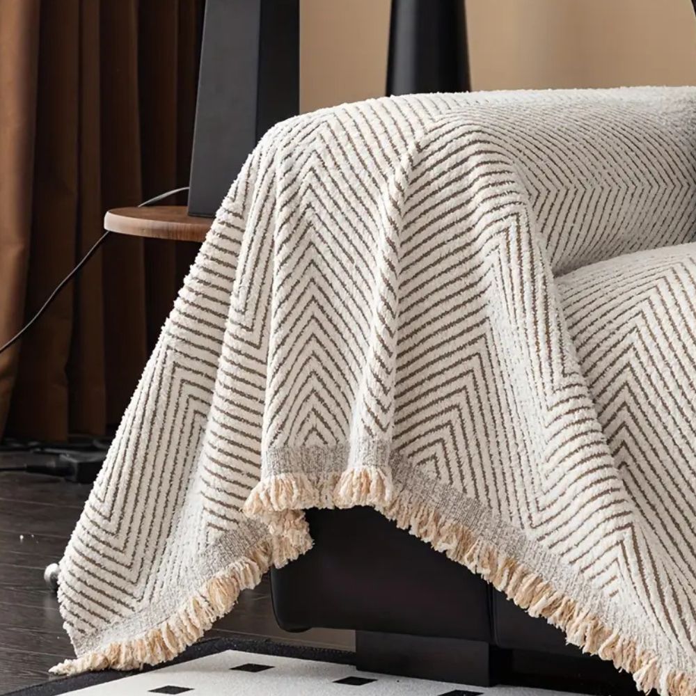 Durable Stripe Herringbone Sofa Cover – Non-Slip, Water-Resistant Microfiber Blend 4