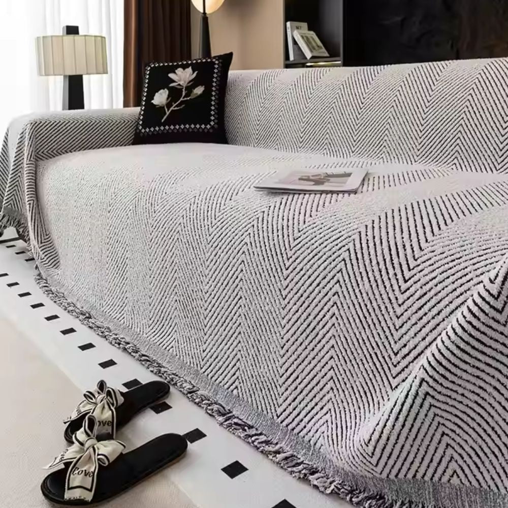 Durable Stripe Herringbone Sofa Cover – Non-Slip, Water-Resistant Microfiber Blend 6