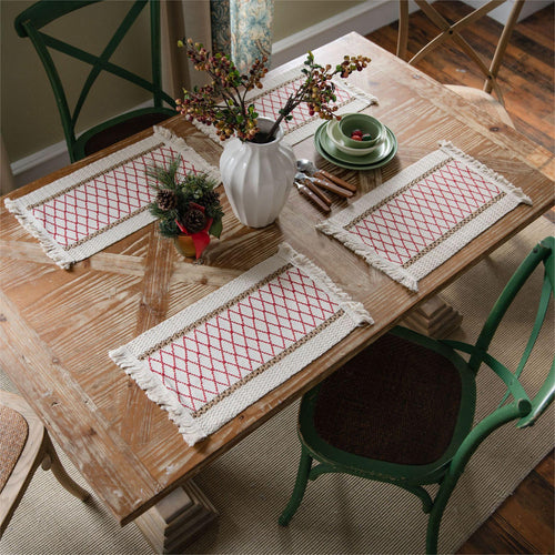 Eco-Friendly Geometric Placemats – Rustic Cotton and Flax Blend with Durable Design