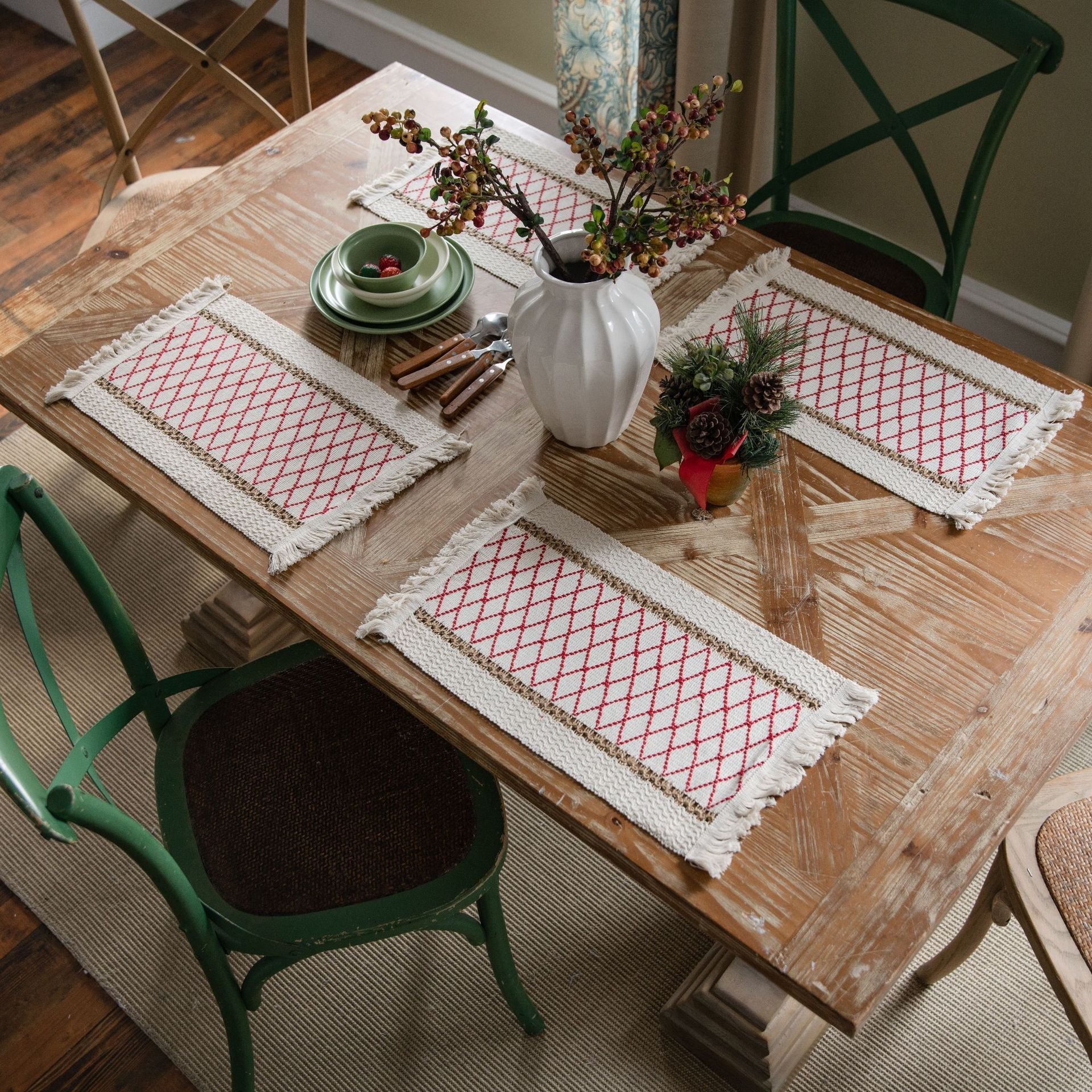 Eco-Friendly Geometric Placemats – Rustic Cotton and Flax Blend with Durable Design 2