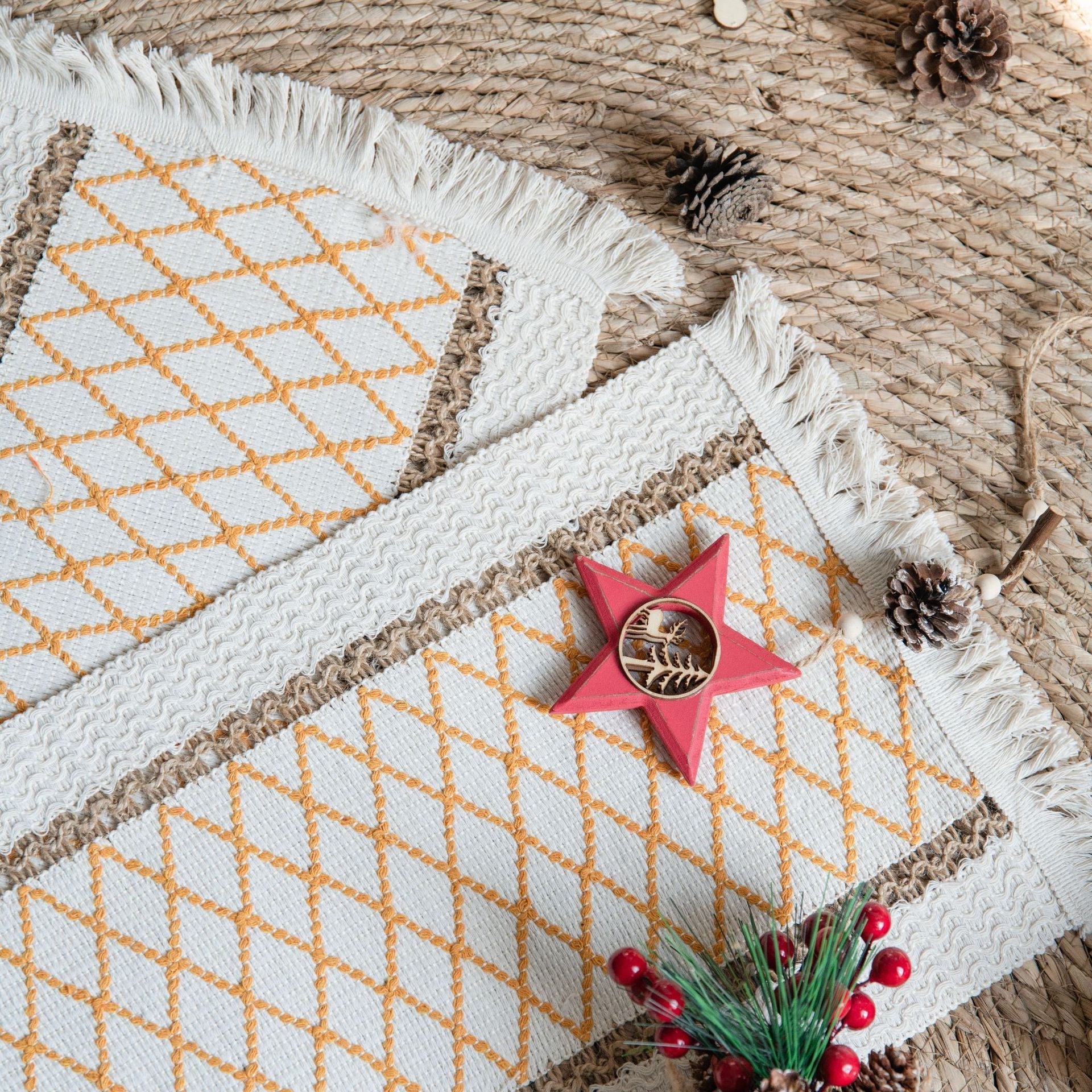 Eco-Friendly Geometric Placemats – Rustic Cotton and Flax Blend with Durable Design 3