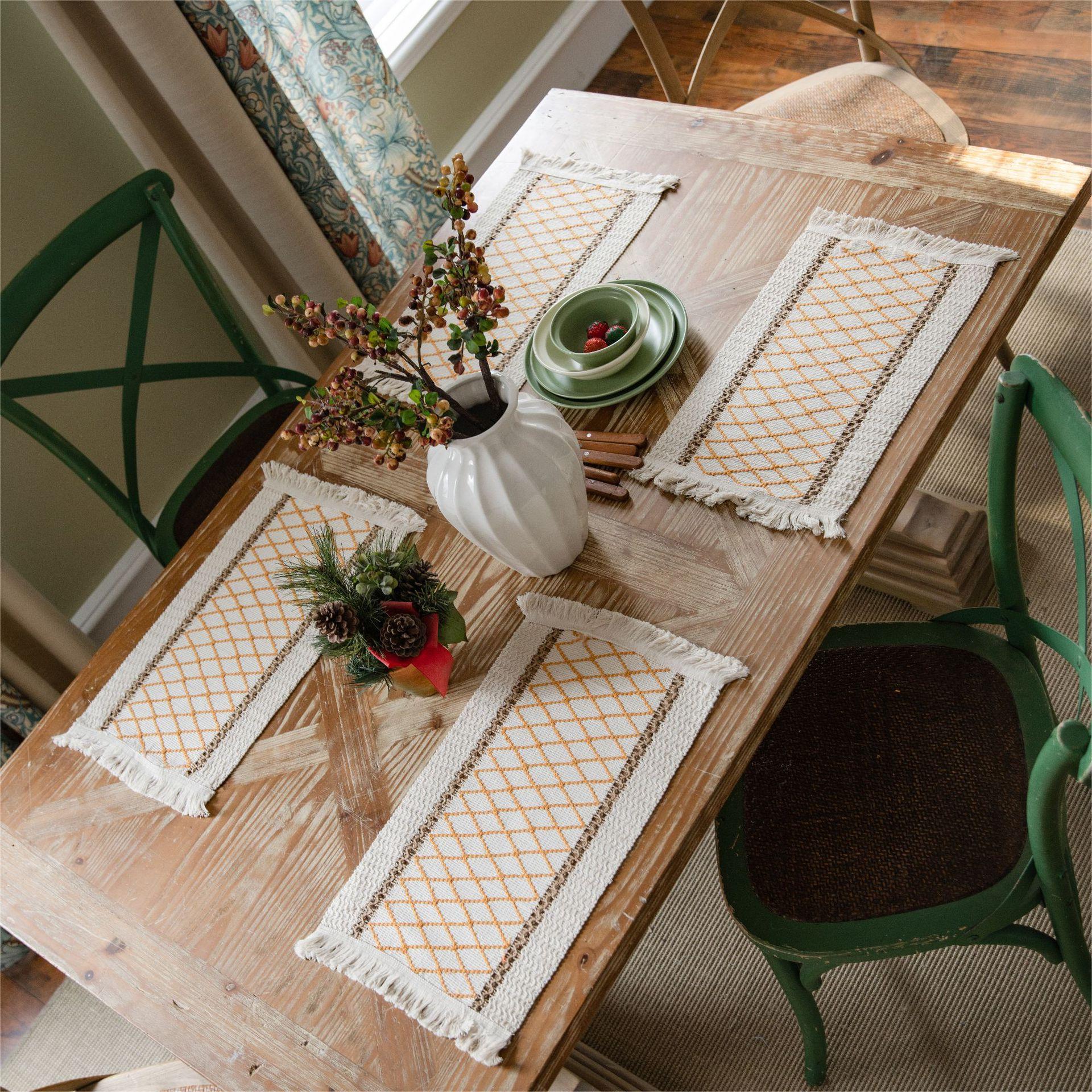 Eco-Friendly Geometric Placemats – Rustic Cotton and Flax Blend with Durable Design 9