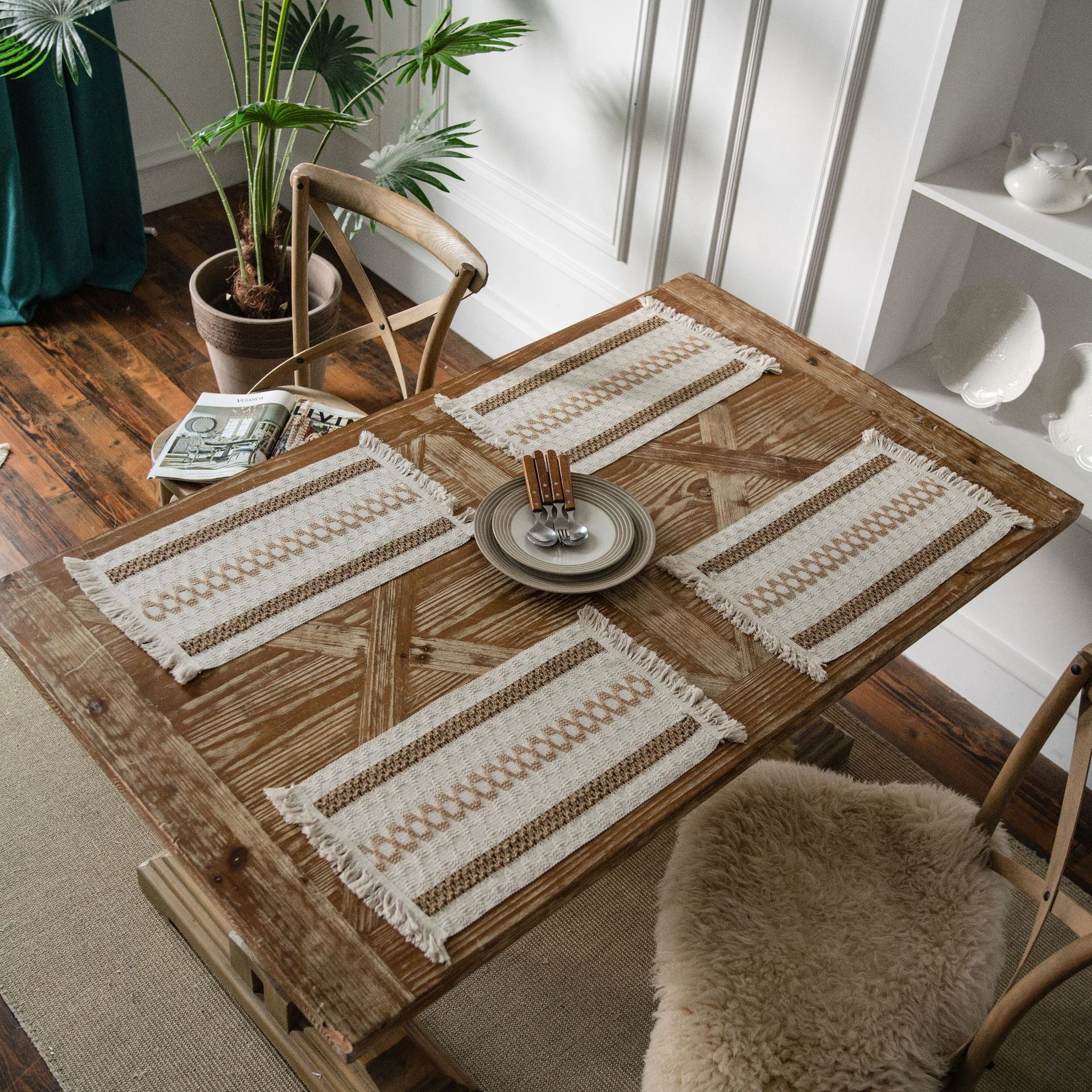 Eco-Friendly Woven Placemats – Artisanal Design with Sustainable Cotton and Flax Blend 0