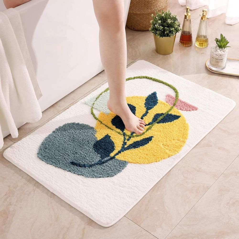 Elegant Floral Non-Slip Bath Mat – Soft Microfiber with Absorbent Surface