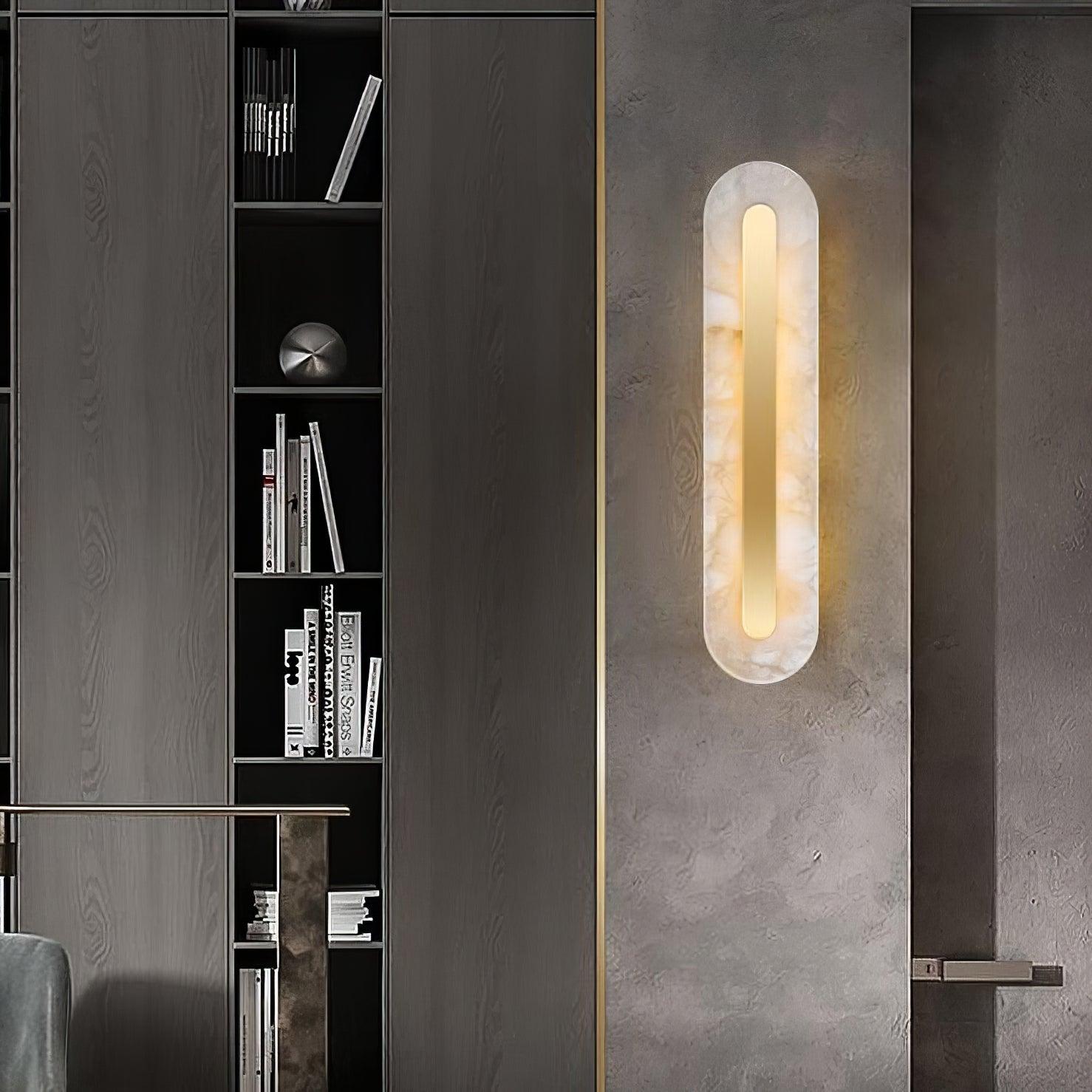 Elegant Alabaster Wall Sconce – Versatile Indoor Lighting Fixture with Brass Accents 8