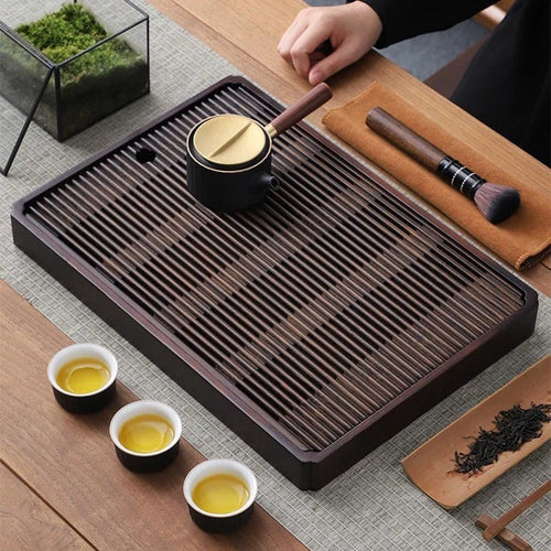 Elegant Bamboo Tea Tray | Stylish Japanese Design with Built-In Water Drain System