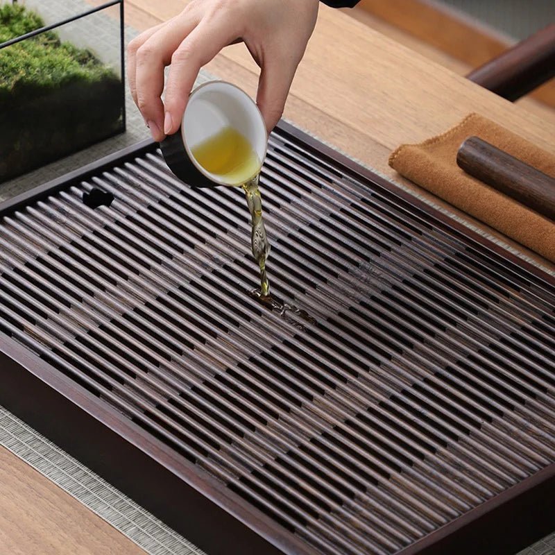 Elegant Bamboo Tea Tray – Stylish Japanese Design with Built-In Water Drain System 2