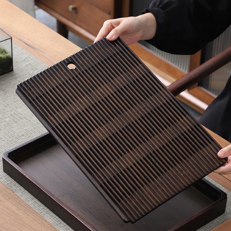 Elegant Bamboo Tea Tray – Stylish Japanese Design with Built-In Water Drain System 3