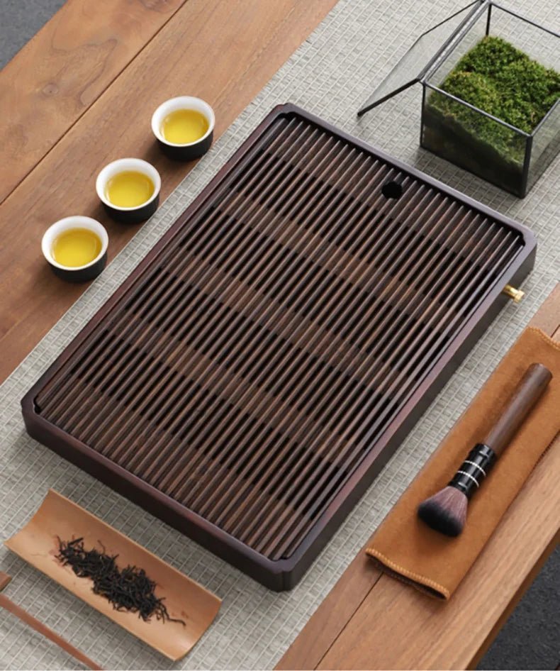 Elegant Bamboo Tea Tray – Stylish Japanese Design with Built-In Water Drain System 4