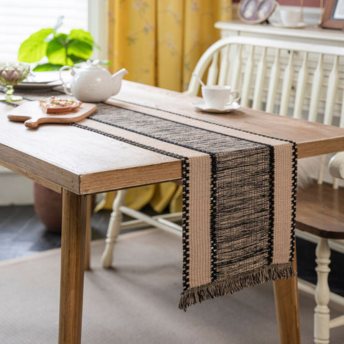 Elegant Black Crochet Table Runner – Durable Cotton and Flax Blend